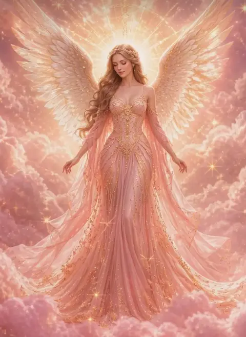 Angel in warm pink and gold light